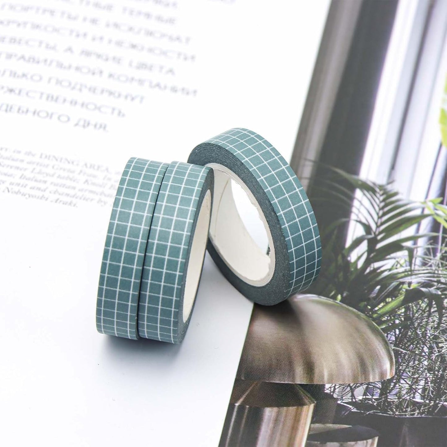 NatSumeBasics 2 Grid Washi Tapes 0.4" x 32ft Adhesive Masking Tapes Decorative DIY Scrapbooking Decor Planners Crafts Supplies Gift Wrapping (Maca Green)