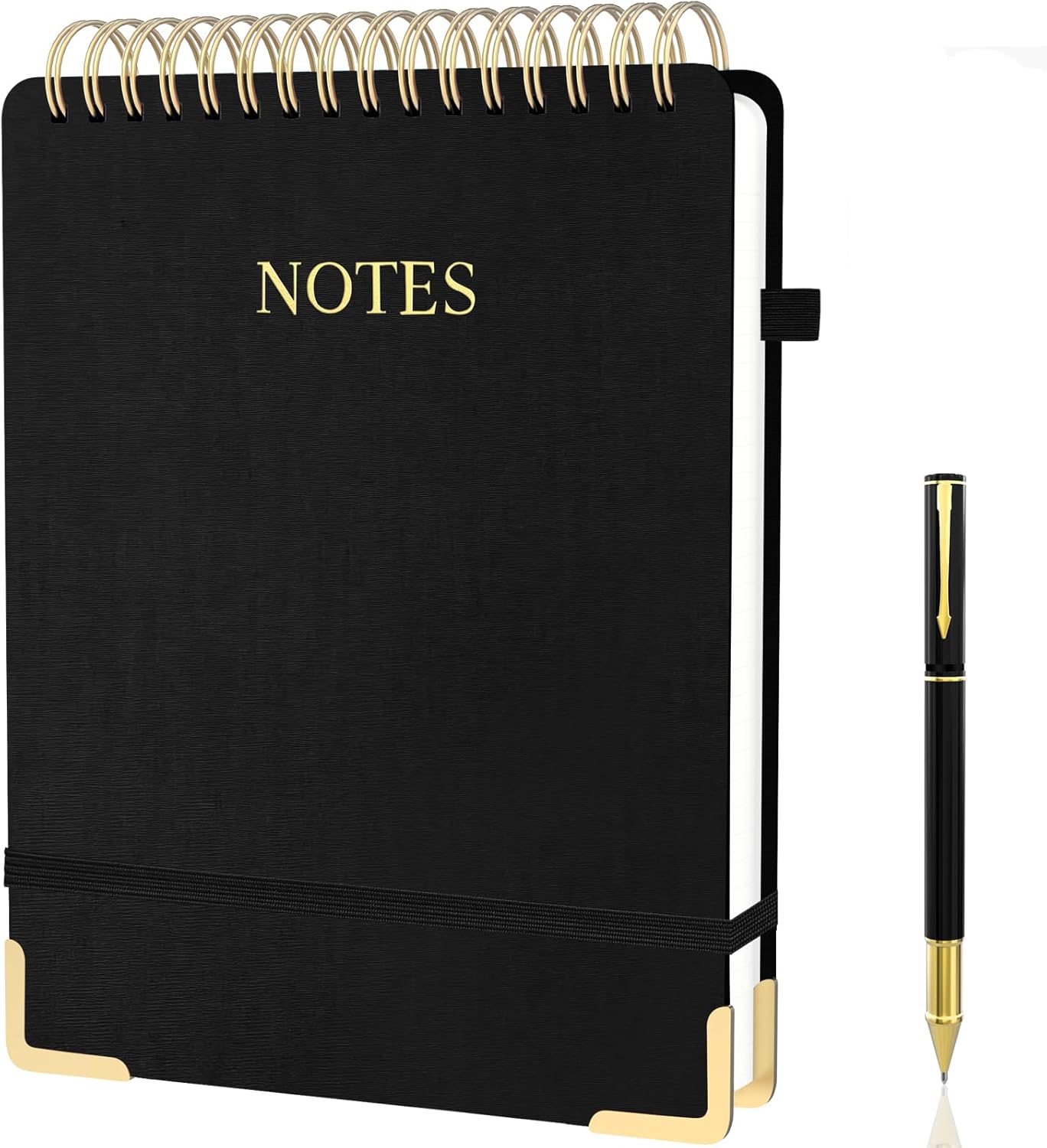 Aesthetic Top Spiral Notebook, A4 Large Linen Hardcover Top Bound Steno Pads, 240 Pages 100gsm Thick Lined Paper Left Handed Notebook Journal for Work, School, Church Writing - Black, 8.5" x 11"