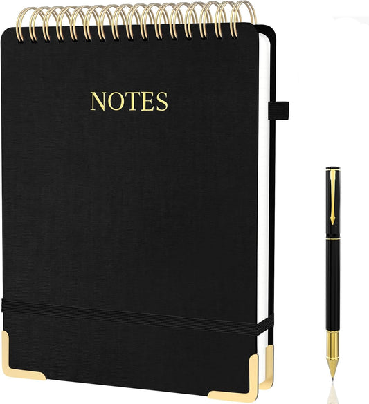 Aesthetic Top Spiral Notebook, A4 Large Linen Hardcover Top Bound Steno Pads, 240 Pages 100gsm Thick Lined Paper Left Handed Notebook Journal for Work, School, Church Writing - Black, 8.5" x 11"