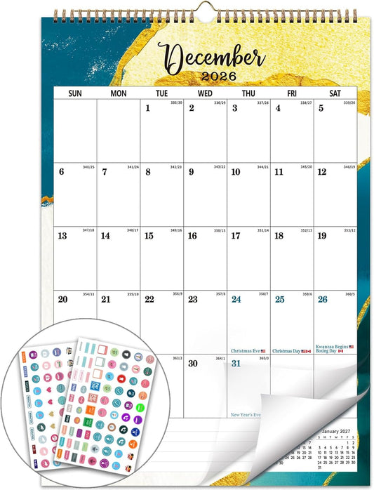 2026 Wall Calendar 12" x 17", 18 Month 2026-2027 Wall Calendar from January 2026 to June 2027, Hanging Large Wall Calendars 2026-2027 with Twin-Wire Binding & Hanging Hook for Home Office Planning