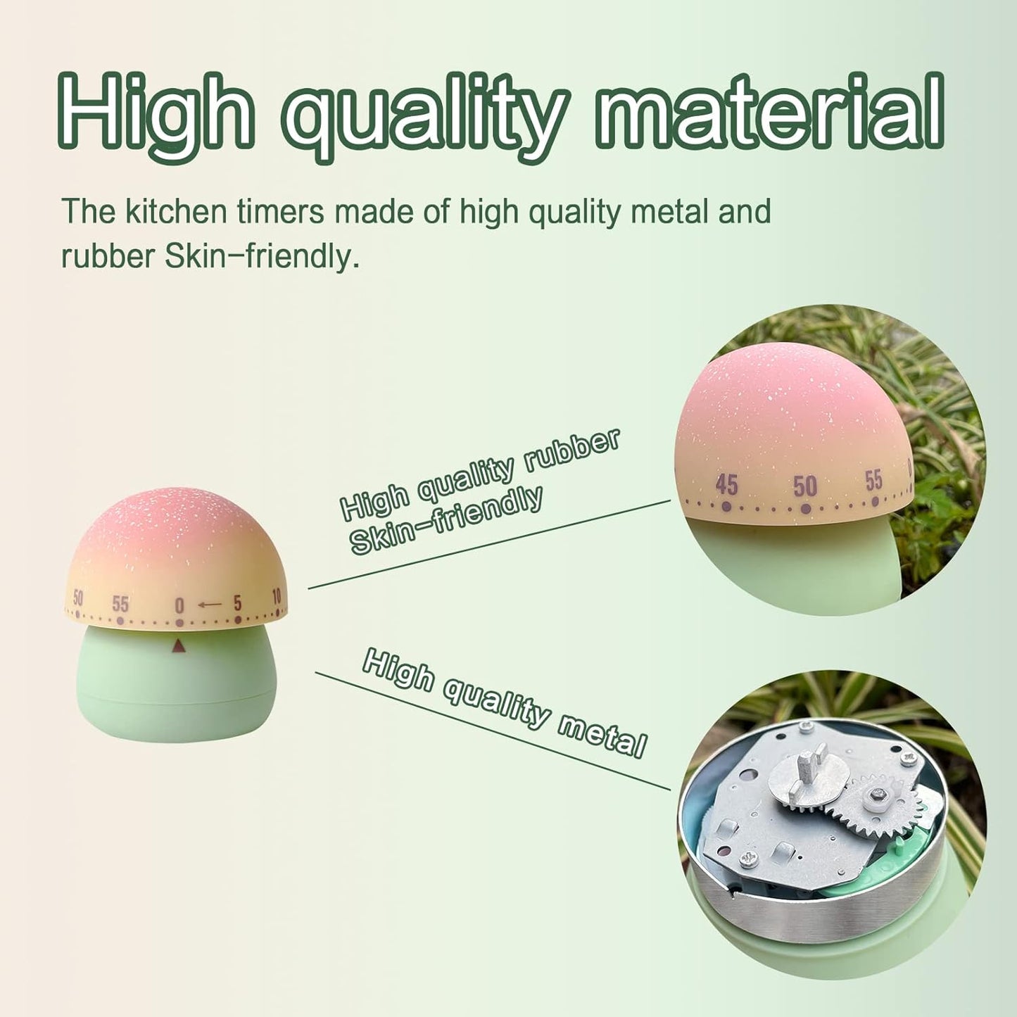 2 Pack Cute Kitchen Timer,100% Mechanical Egg Timer for Kids,60 Minutes Wind up Timer for Cooking/Reading/Do Sports. (Mushrooms)