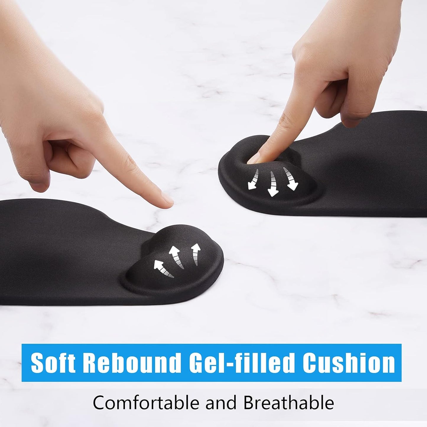 Hsurbtra Ergonomic Mouse Pad with Wrist Rest Support, Gel Mouse Pads with Non-Slip PU Base, Pain Relief Memory Foam Computer Mat, Cute Office Supplies Desk Decro Accessories, Jet Black