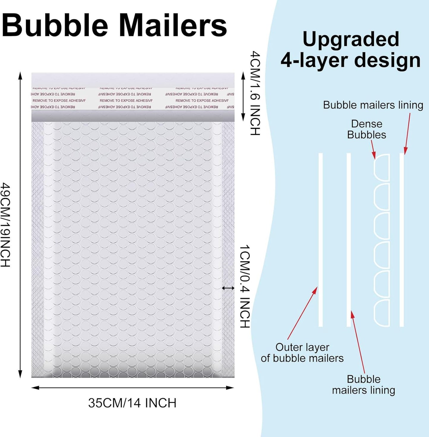 Henoyso 30 Pcs Extra Large Bubble Mailers 14 x 19 Inches Resealable Padded Envelopes Waterproof Shipping Bags Poly Padded Mailers Bulk for Mailing Packaging Small Business(White)