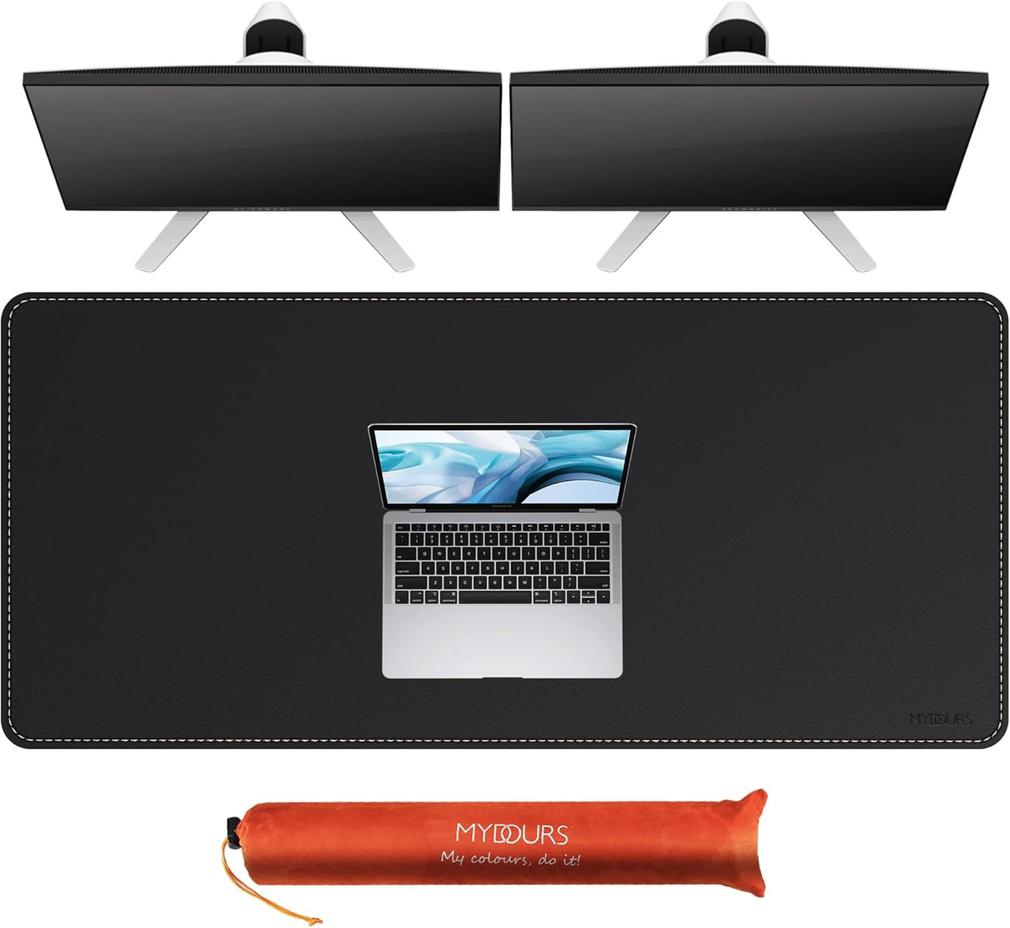 Mydours Large Desk Mat 51.2" x 23.6", PU Leather Surface for Smooth Mouse Control, Office Desk Blotter with Scratch-Resistant Design, Extended Gaming Surface Spacious Laptop Coverage (Black)
