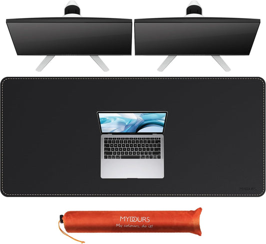 Mydours Large Desk Mat 51.2" x 23.6", PU Leather Surface for Smooth Mouse Control, Office Desk Blotter with Scratch-Resistant Design, Extended Gaming Surface Spacious Laptop Coverage (Black)