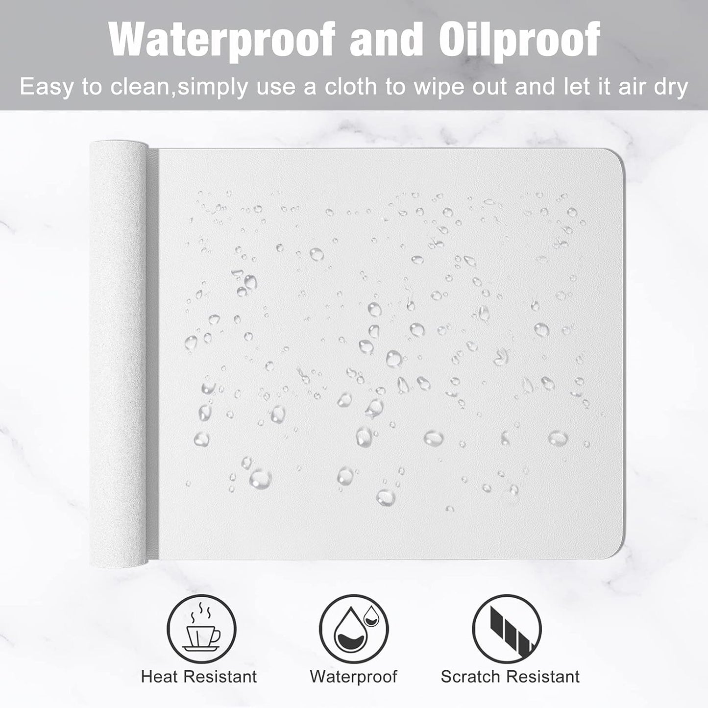 Hsurbtra Desk Pad, 23.6" x 13.8" PU Leather Desk Mat, M Extended Mouse Pad, Waterproof Desktop Blotter Protector, Non-Slip Ultra Thin Small Laptop Keyboard Writing Mat for Office Home, White