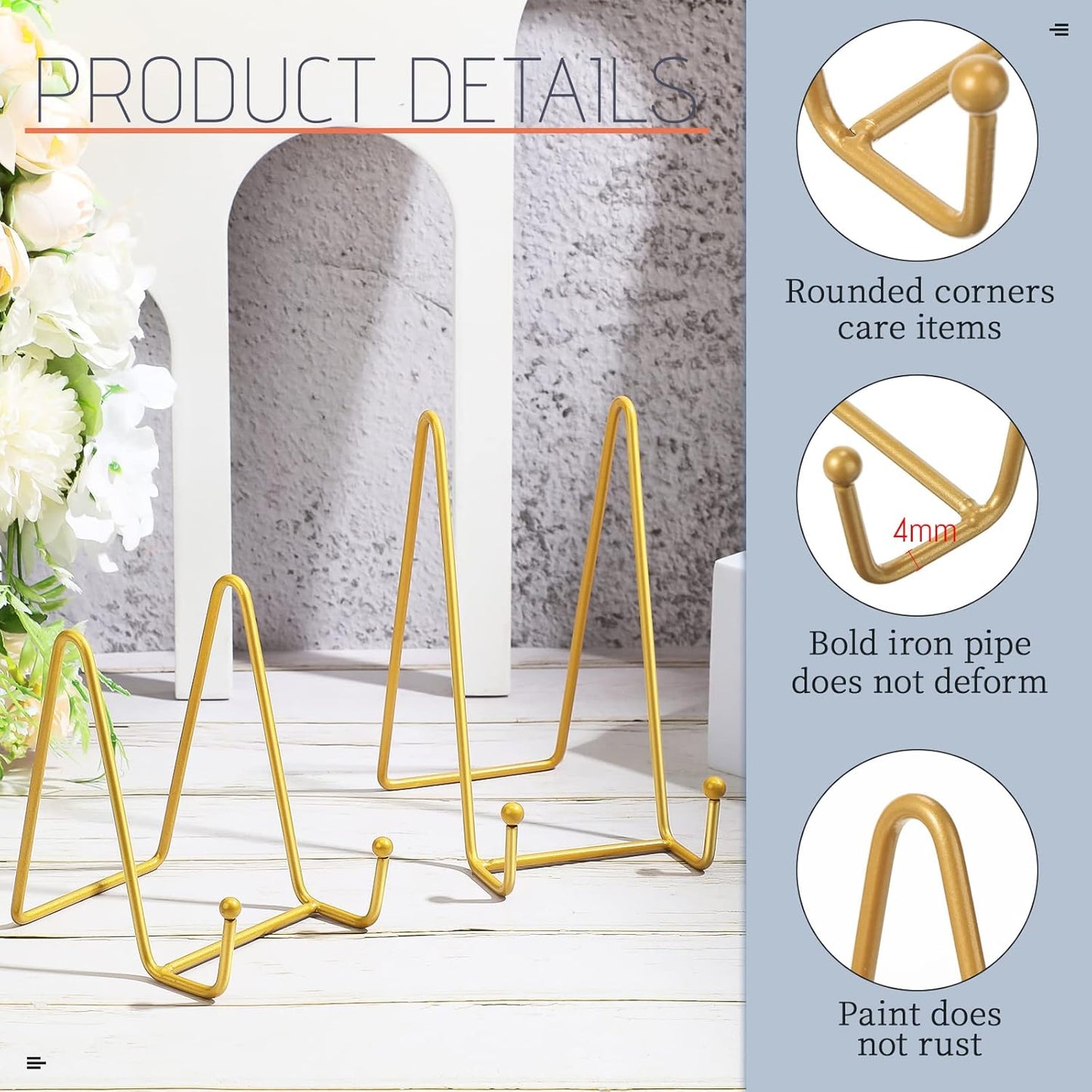 Mixweer 12 Pcs Book Stands for Display Metal Picture Frame Stand Book Plate Picture Holder Easels Photo Holder for Decorative Display(4.3 Inch, 6 Inch,Gold)