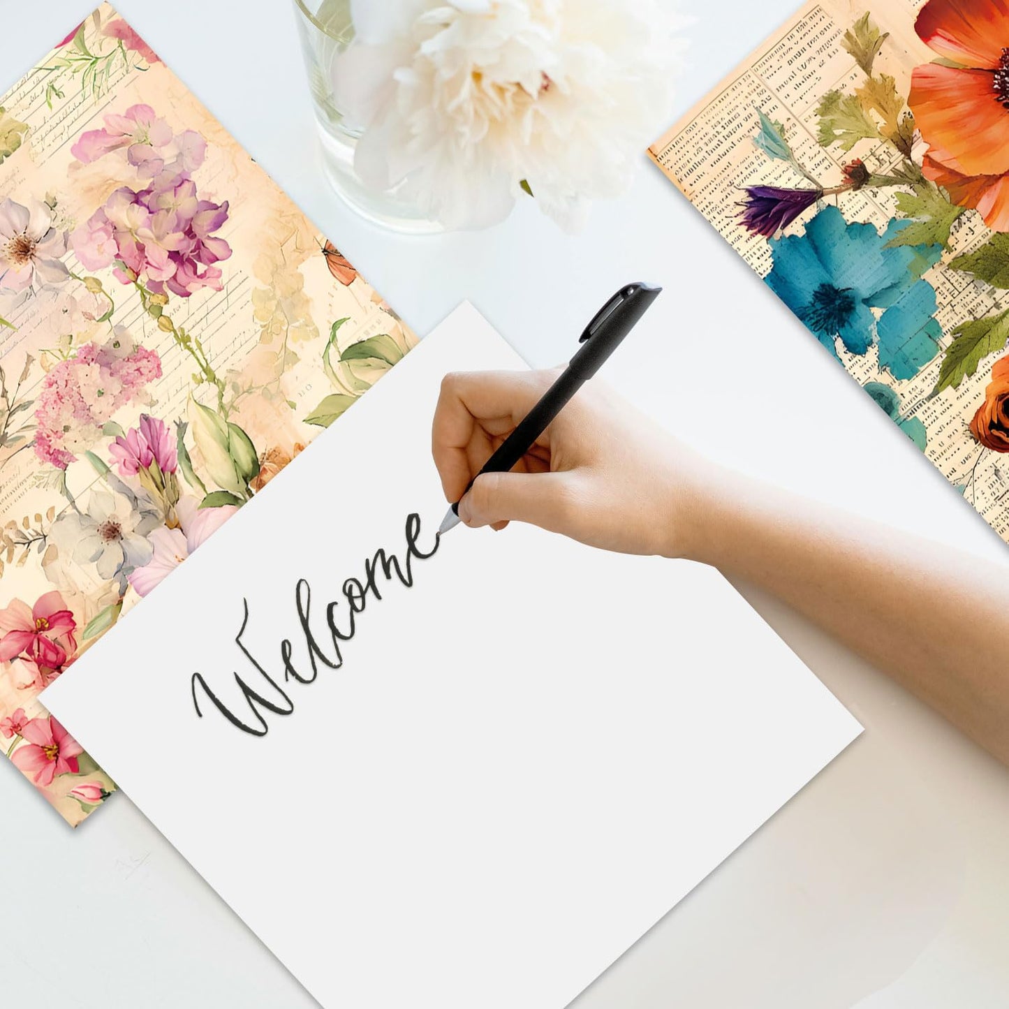 EAMOTOL Vintage Floral Scrapbook Paper Pad, 24 Sheets 6''x 6'' Flowers Patterned Designed Decorative Decoupage for Wedding Folded Card Material Gift Wrapping Planners Journals DIY Crafts Photo Album