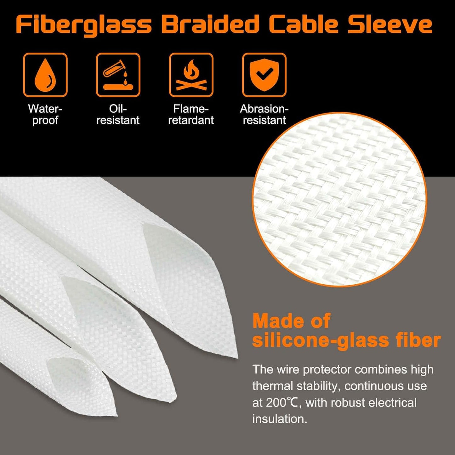 MECCANIXITY 49ft Braided Cable Sleeve, 5/64" ID 200C High Temperature 1500V Fiberglass Wire Insulation Cord Protector Organizer Wires Management for Motor Engine Fuel Line, White