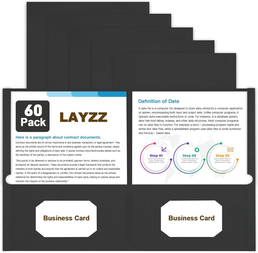 Folders with Pockets, LAYZZ 60 Pack Paper Pocket Folders, 2 Pocket File folders Fits Letter Size Paper, for School Office and Home (Black)
