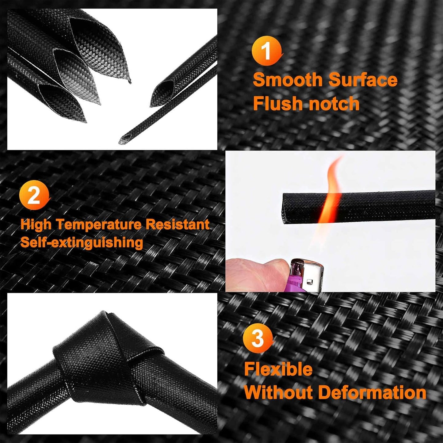 MECCANIXITY 30ft Braided Cable Sleeve, 9/32" ID 200C High Temperature 1500V Fiberglass Wire Insulation Cord Protector Organizer Wires Management for Motor Engine Fuel Line, Black