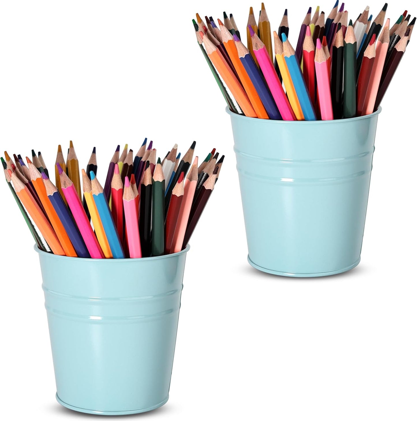 Pen Holder Cups for Desk,Metal Pencil Holder,Marker Pen Storage Holder Desktop Stationery Organizer Makeup Brush Holders, Desk Accessories & Workspace Organizers for Office School Home -2 Pack (Blue)