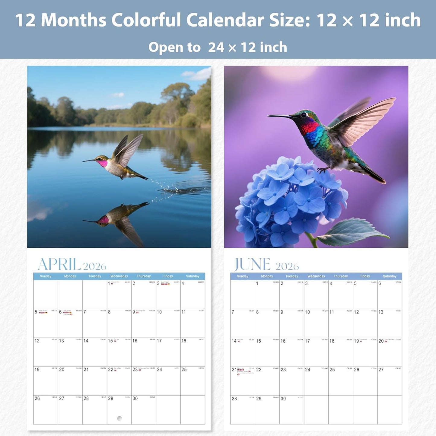 2026 Wall Calendar, Large Monthly Wall Calendar Dogs, Jan 2026 - Dec 2026, 12" x 24" (Opened), Hanging Planning Calendars for Family Home Office Supplies