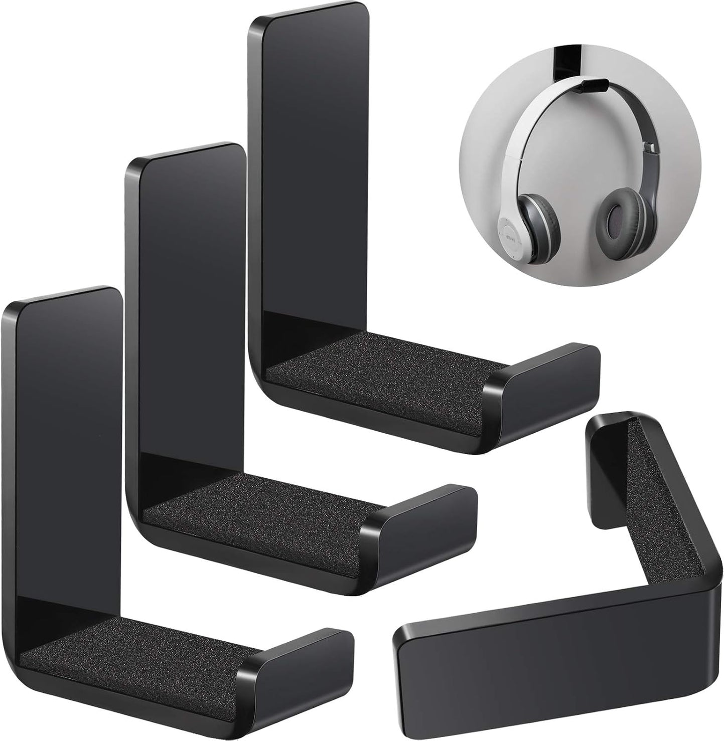 Weewooday 4 Pieces Headphone Hanger Holder Desk Adhesive Headphone Hook Wall Mount Headset Stand Acrylic Holder with Glues for General Purpose Game Earphone(Black)