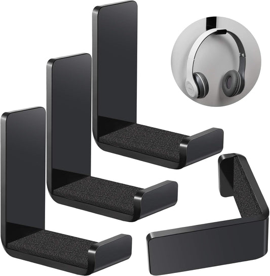 Weewooday 4 Pieces Headphone Hanger Holder Desk Adhesive Headphone Hook Wall Mount Headset Stand Acrylic Holder with Glues for General Purpose Game Earphone(Black)