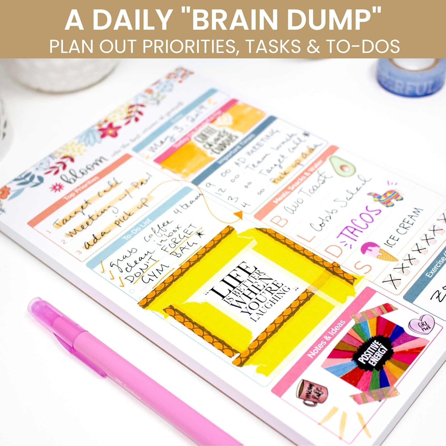 bloom daily planners Daily Planning System Tear Off to-Do Pad - Undated Checklist Notepad Organizer with Perforated Sheets - 6" x 9" (Floral Dots)