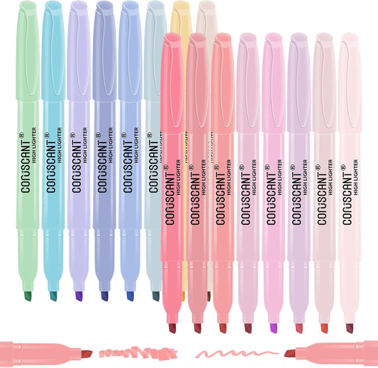 coruscant Pastel Highlighters Set, Assorted Colors Chisel Tip Cute Bible Highlighters, No Bleed Dry Quickly, for Journal Bible Study, Perfect for thin paper, School Office Supplies, 16 Pack