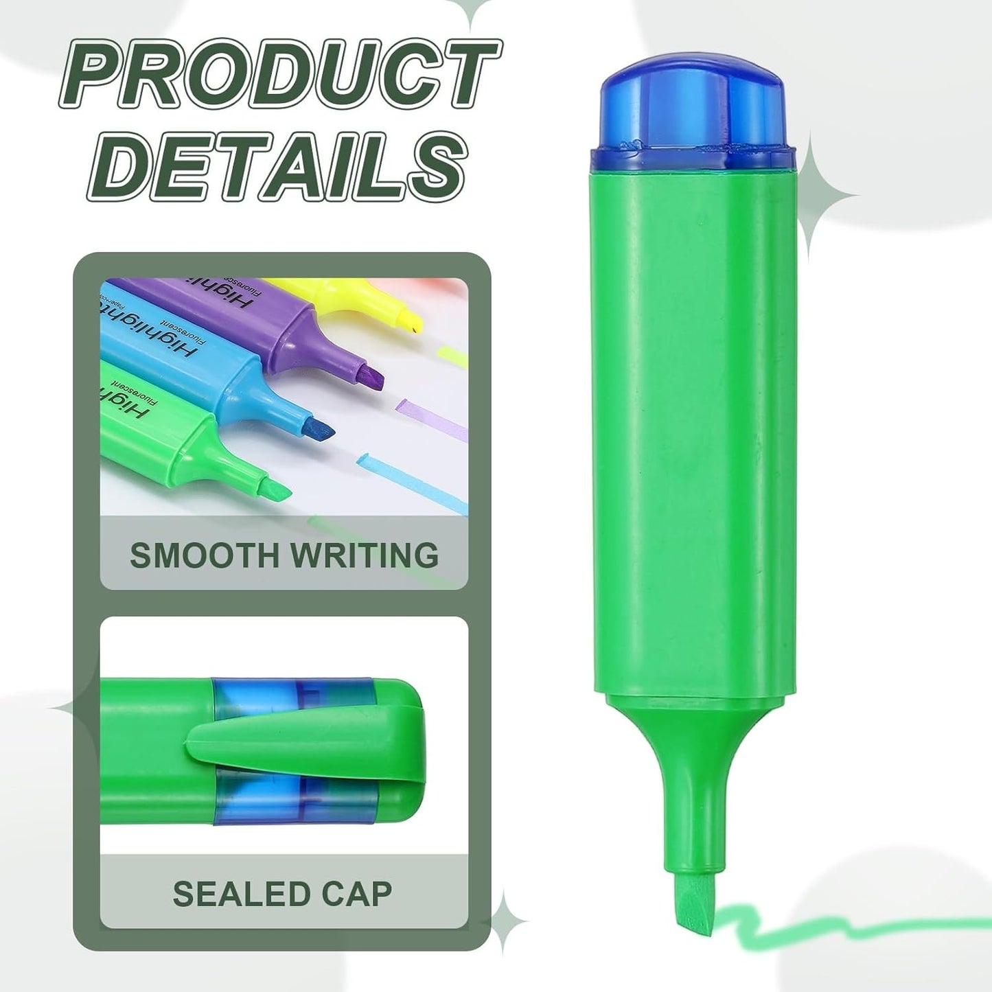 PATIKIL Cute Highlighters, 6 Pack no Bleeding High Lighters Colored Marker Pens Large Capacity Big Bulk Pastel for Office Supplies Books Journal Studying DIY Home, Light Green