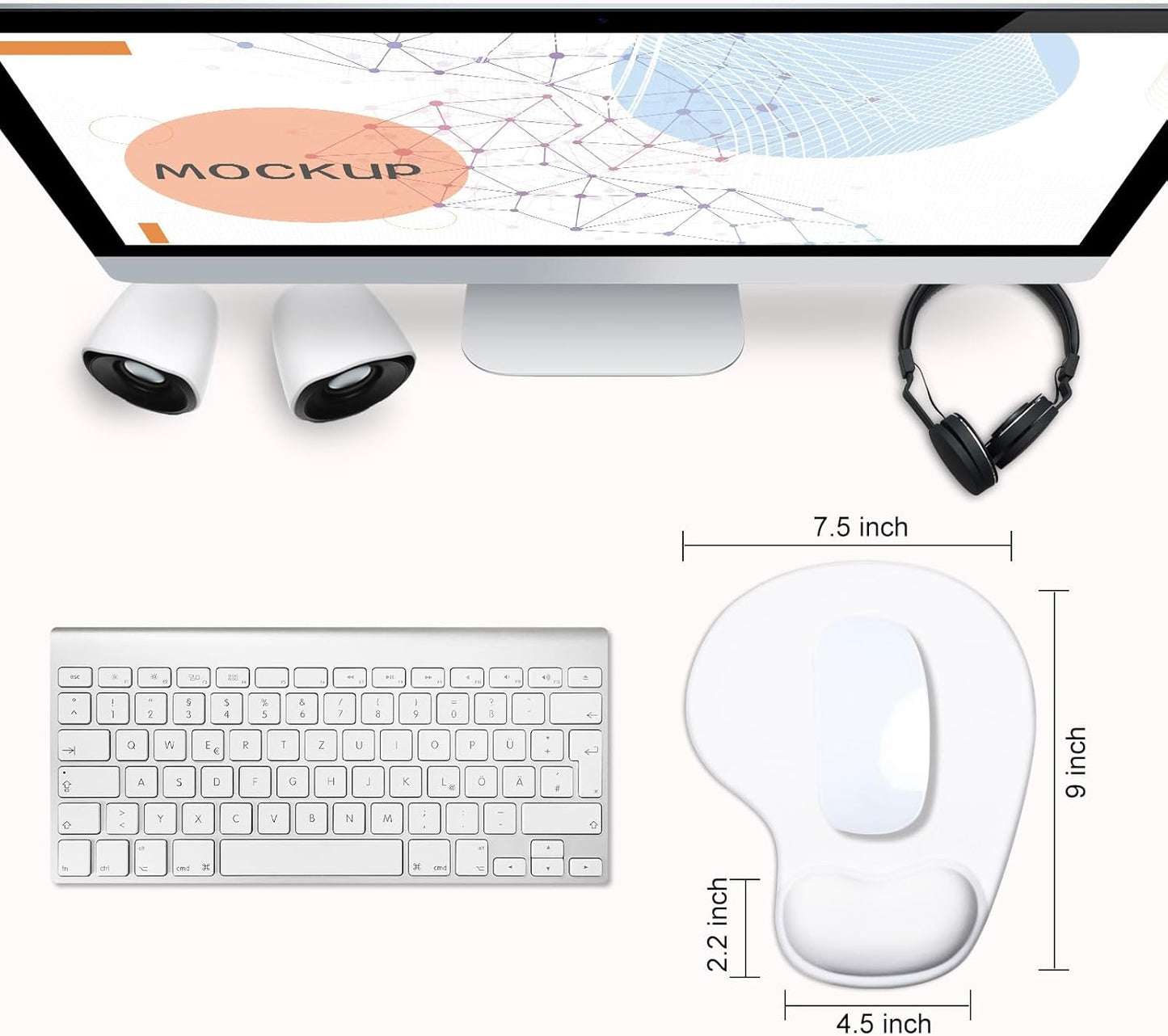 JIKIOU Mouse Pad, 2 Pack Ergonomic Mouse Pads with Comfortable Gel Wrist Rest Support and Smooth Cloth, Non-Slip PU Base for Easy Typing Pain Relief Durable and Easy to Clean Small White