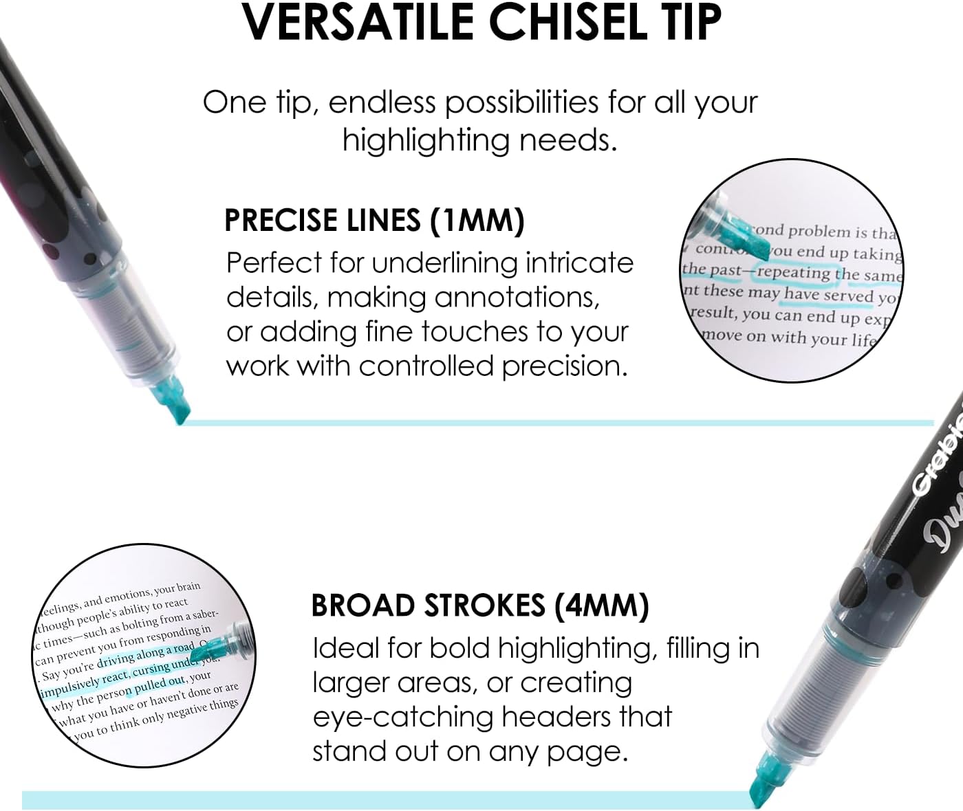 Grabie 20 Dual Tip Colors Highlighters, DuoMark Highlighter Set of 10, Dual Tone Highlighters Assorted Colors, Versatile Chisel Tip, Highlighter Markers, Note-taking