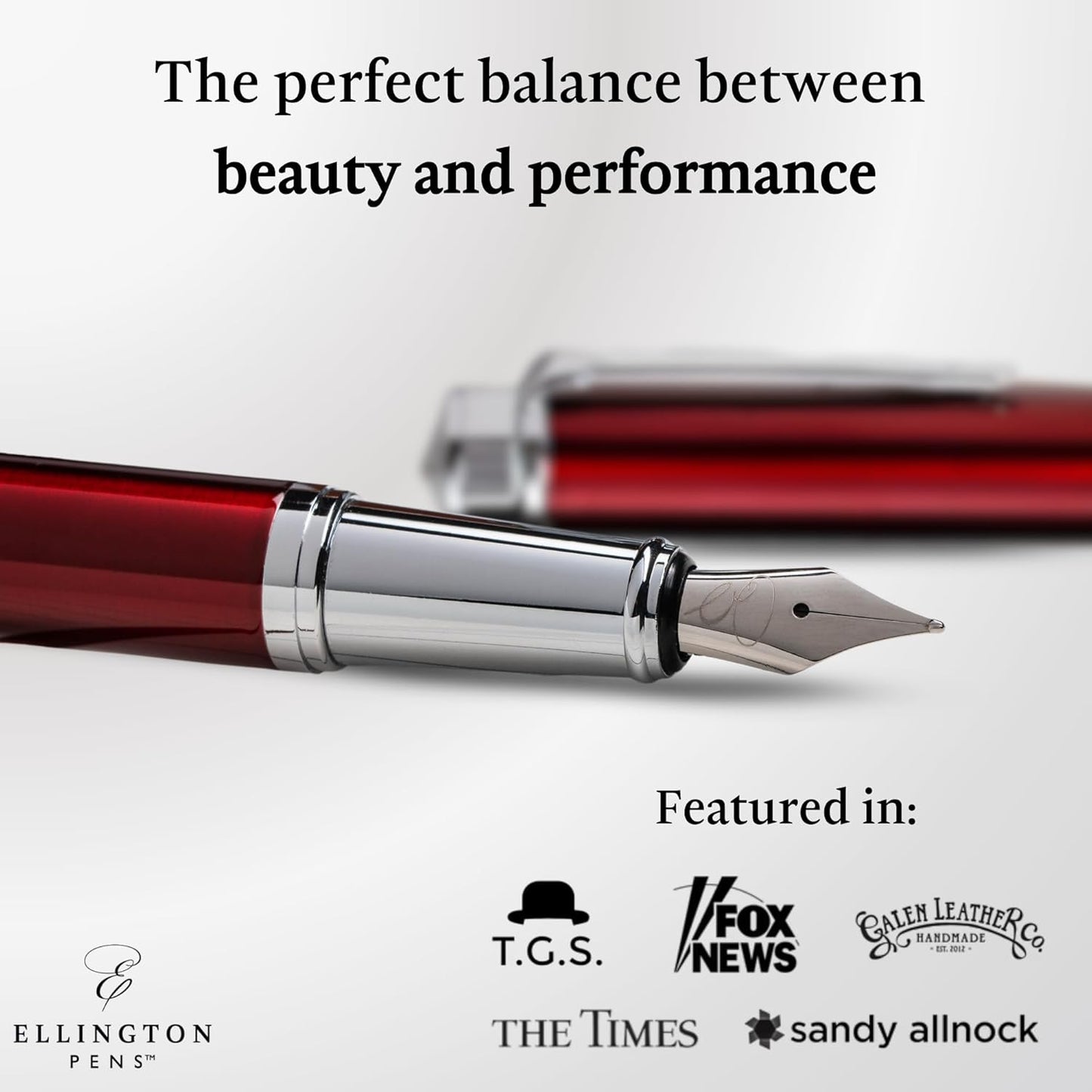 Ellington Pens Luxury Fountain Pen Set - Extra Fine Nib- Includes 3 Ink Cartridges, Refillable Ink Converter, Gift Box- Fountain Pens For Writing, Calligraphy, Journaling, Sketching (Scarlet Slate)