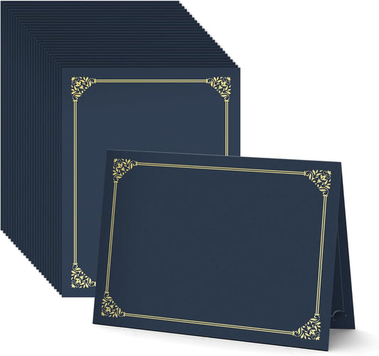 BELLE KR® Blue Certificate Holders 8.5 x 11, 50 Pcs - Diploma Cover Can be Used as Award Certificate Covers with Gold Foil Border for Letter Size 8.5" x 11" Certificates, Cardstock and Documents