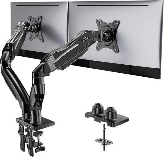 HUANUO Dual Monitor Stand, Fully Adjustable Monitor Desk Mount for 13–32″ Computer Screens, Full Motion VESA 75x75/100x100 with C-Clamp & Grommet Base, Each Arm Holds 4.4 to 19.8 lbs