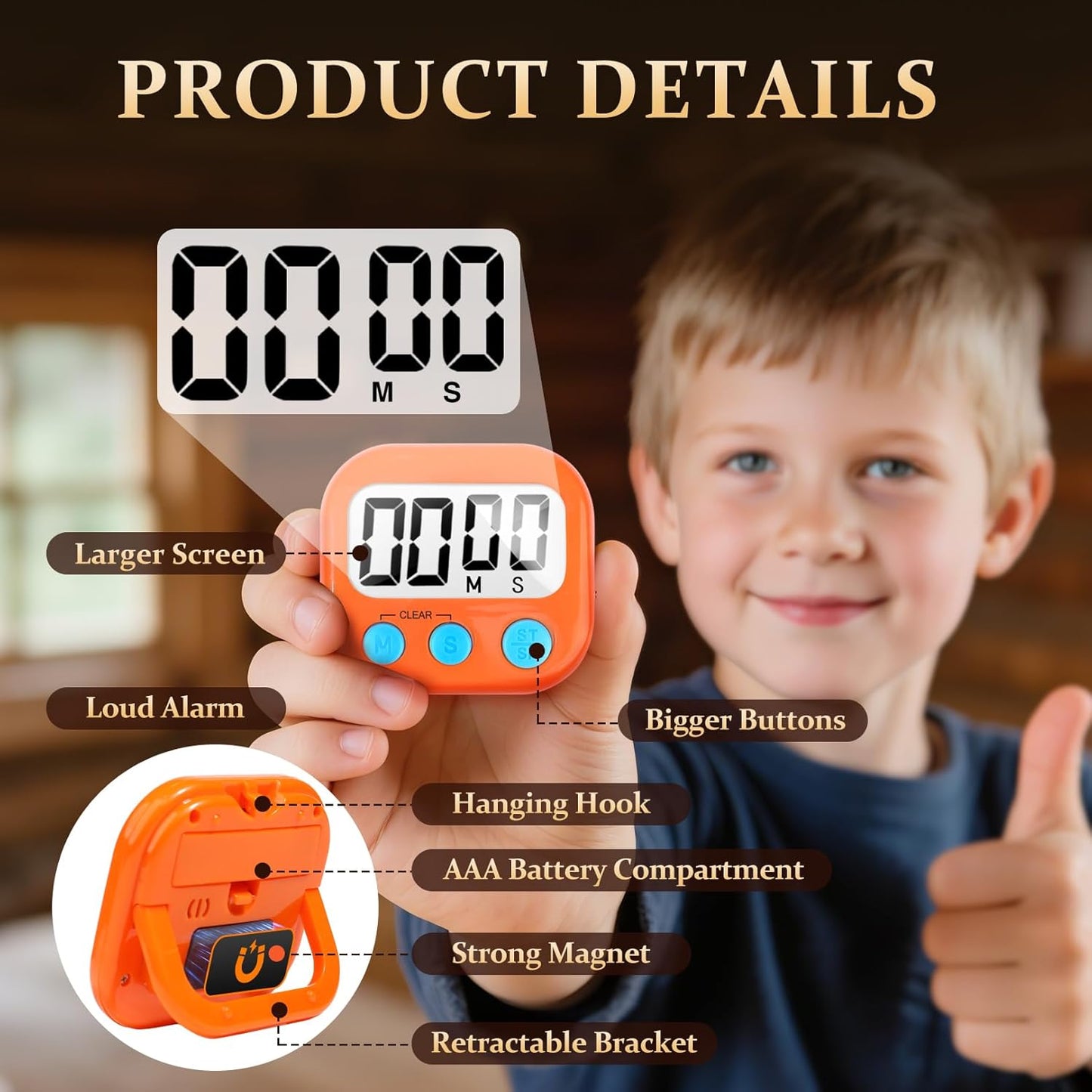 6 Pack Digital Kitchen Timer Small Classroom Timers for Kids Teachers (Orange&Green)