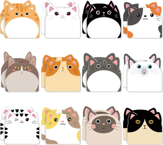 Yinder 24 Pads Cute Sticky Notes Fun Kawaii Animal Sticky Notes Pads Bulk Cartoon Memo Self Adhesive Gift for Christmas Veterinary Office School Tab Party Supplies(Cats)