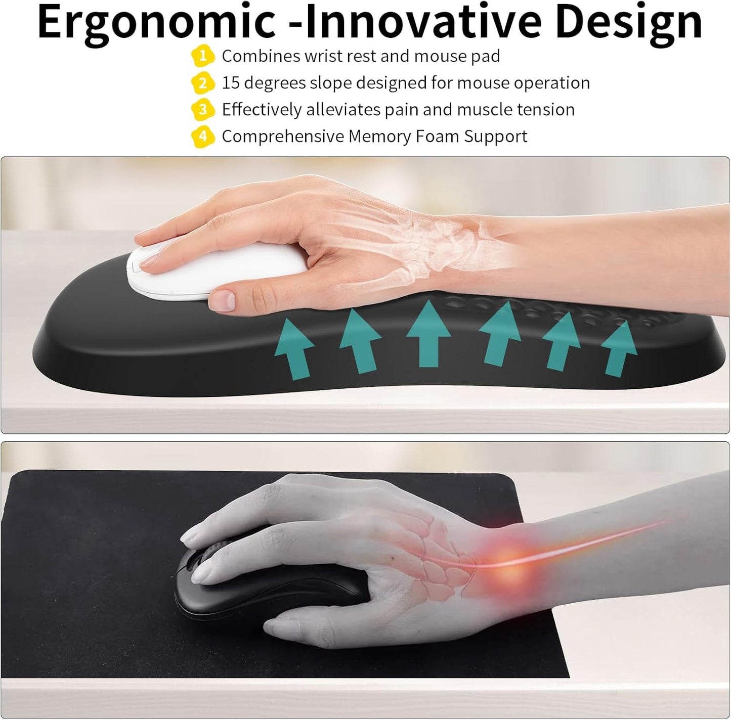 eulps Ergonomic Mouse Pad with Wrist Rest Support, Mousepad with Comfortable Memory Foam Wrist Rest and Non-Slip PU Base for Pain Relief, Computer, Laptop, Office, Home