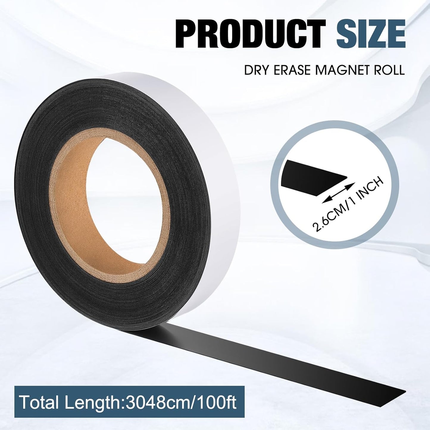 Amylove 1" x 100 ft Magnetic Tape Strip Roll, Dry Erase Label, Writable Magnets Sticky Labels, Flexible Magnet Dry Erase Tape Strips for Whiteboards, Refrigerator, Crafts, DIY Storage