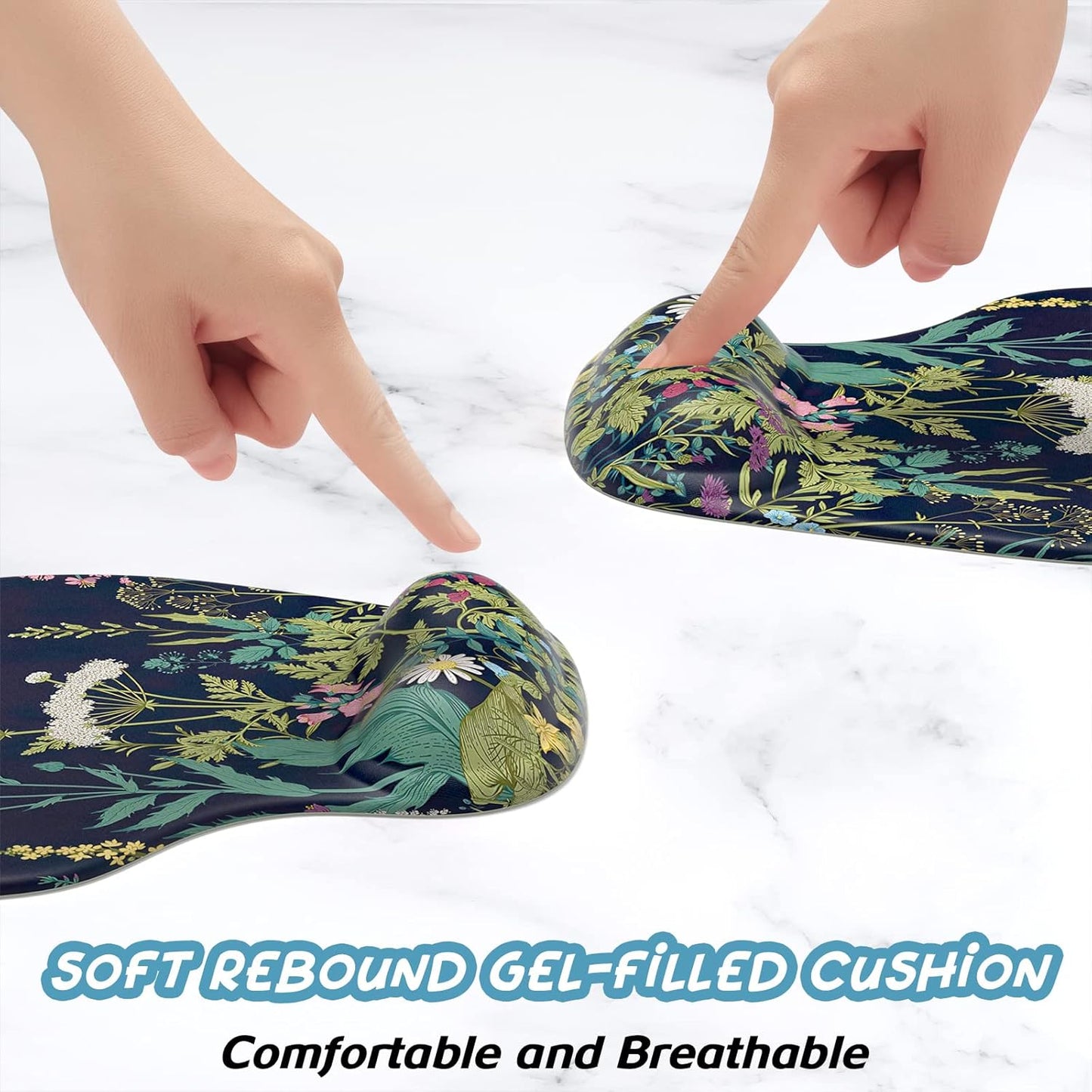 Hsurbtra Ergonomic Mouse Pad with Wrist Rest Support, Gel Mouse Pads with Non-Slip PU Base, Pain Relief Memory Foam Computer Mat, Cute Office Supplies Desk Decro Accessories, Black Flower