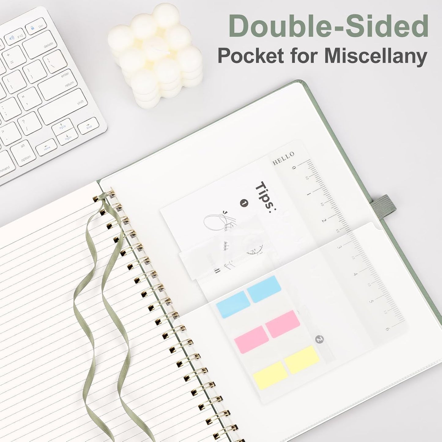 AHGXG Lined Spiral Journal Notebook, B5 Large Notebooks for Women Men, 140 Pages Hardcover Leather Notebook College Ruled, 100 GSM Paper, Notebooks for Work School Note Taking, 7.6" x 10", Sage Green