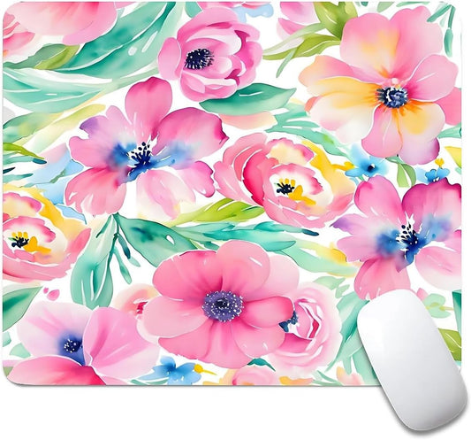 Square Mouse Pad Watercolor Flowers Plants, Personalized Premium-Textured Custom Mouse Mat Design, Washable Mousepad Cloth, Non-Slip Rubber Base Computer Mouse Pads for Wireless Mouse