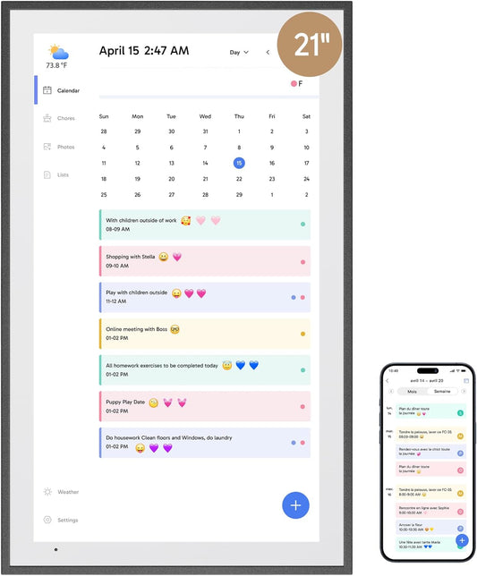 Dragon Touch 21.5" Digital Calendar Chore Chart – 1080P Full HD Interactive Touchscreen, Smart Family Planner, Hearth Display Digital Calendar Wall & Desk Mountable for Seamless Scheduling