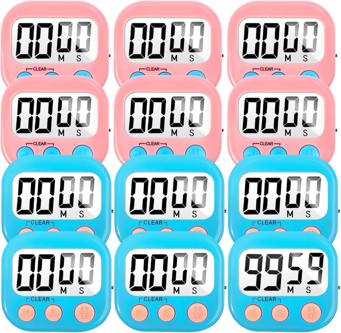 12 Pack Digital Kitchen Timer Small Classroom Timers for Kids Teachers (Blue&Pink)