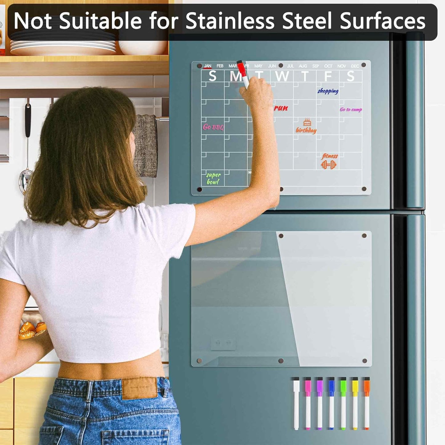 Acrylic Magnetic Dry Erase Board Calendar for Fridge, Clear Monthly Planner and Memo Whiteboard for Refrigerator, w/ 8 Colors Markers, 15 x 11"