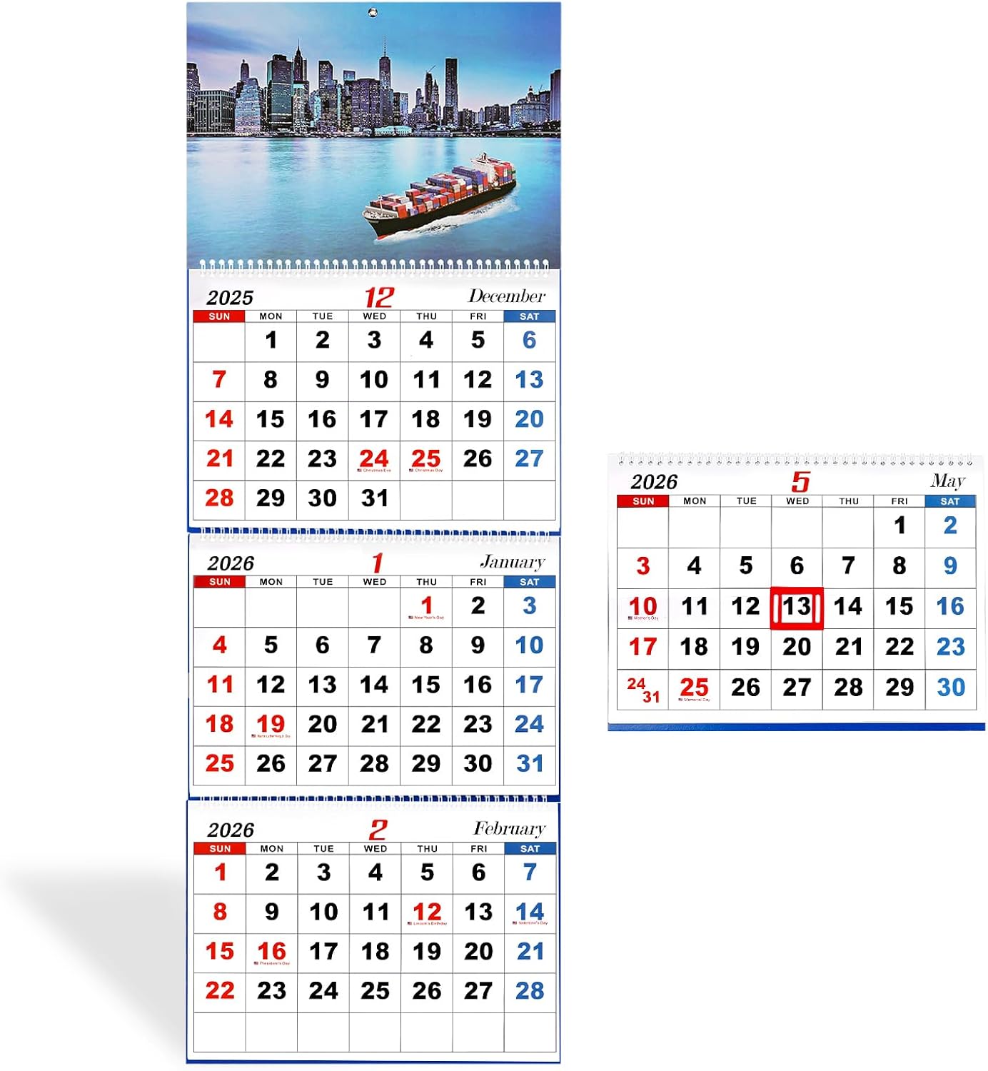 Wall Calendar 2026 Monthly Calendar 3 Month Display Wall Calendars 2026 Wall Calendar (Folded in one Month), Dec 2025 - Jan 2027, for Office School Home (A)