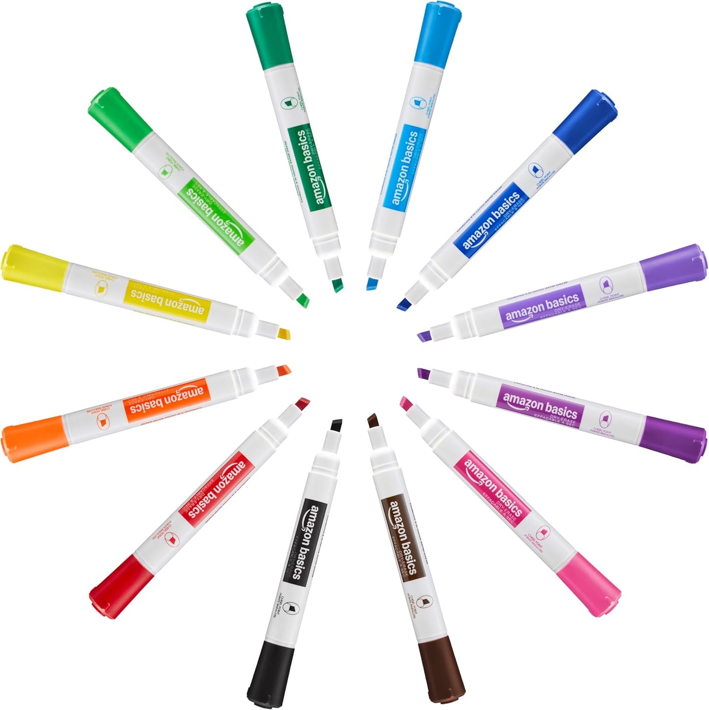 Amazon Basics Low-Odor Dry Erase Whiteboard Markers, Chisel Tip, 12 Assorted Colors, 36 Count