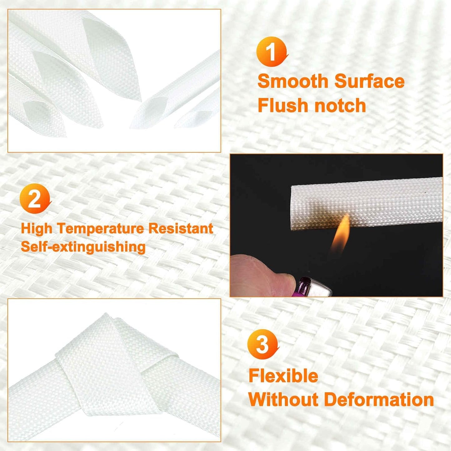 MECCANIXITY 49ft Braided Cable Sleeve, 1/4" ID 200C High Temperature 1500V Fiberglass Wire Insulation Cord Protector Organizer Wires Management for Motor Engine Fuel Line, White