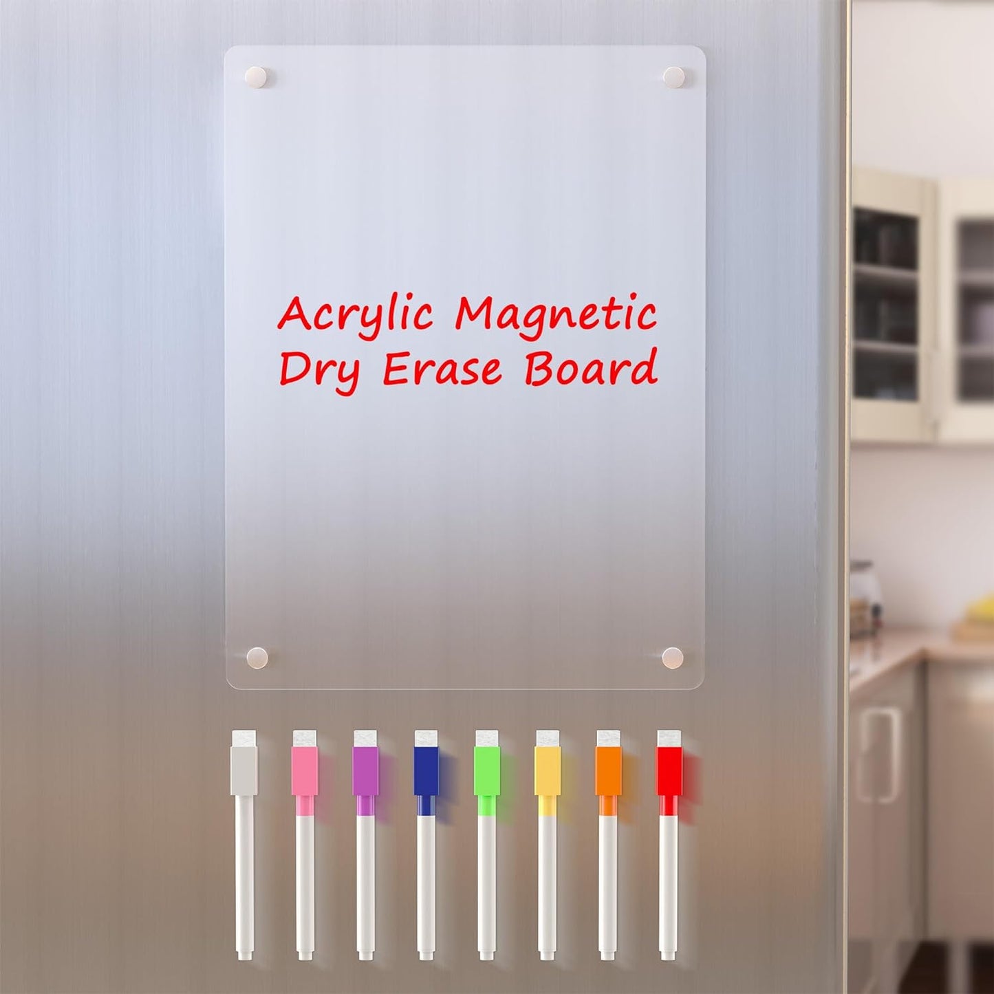 Acrylic Magnetic Dry Erase Board for Fridge, Clear Whiteboard for Refrigerator, Notepad Memo to Do/Grocery List White Board, w/ 8 Colors Markers, 12"x9"