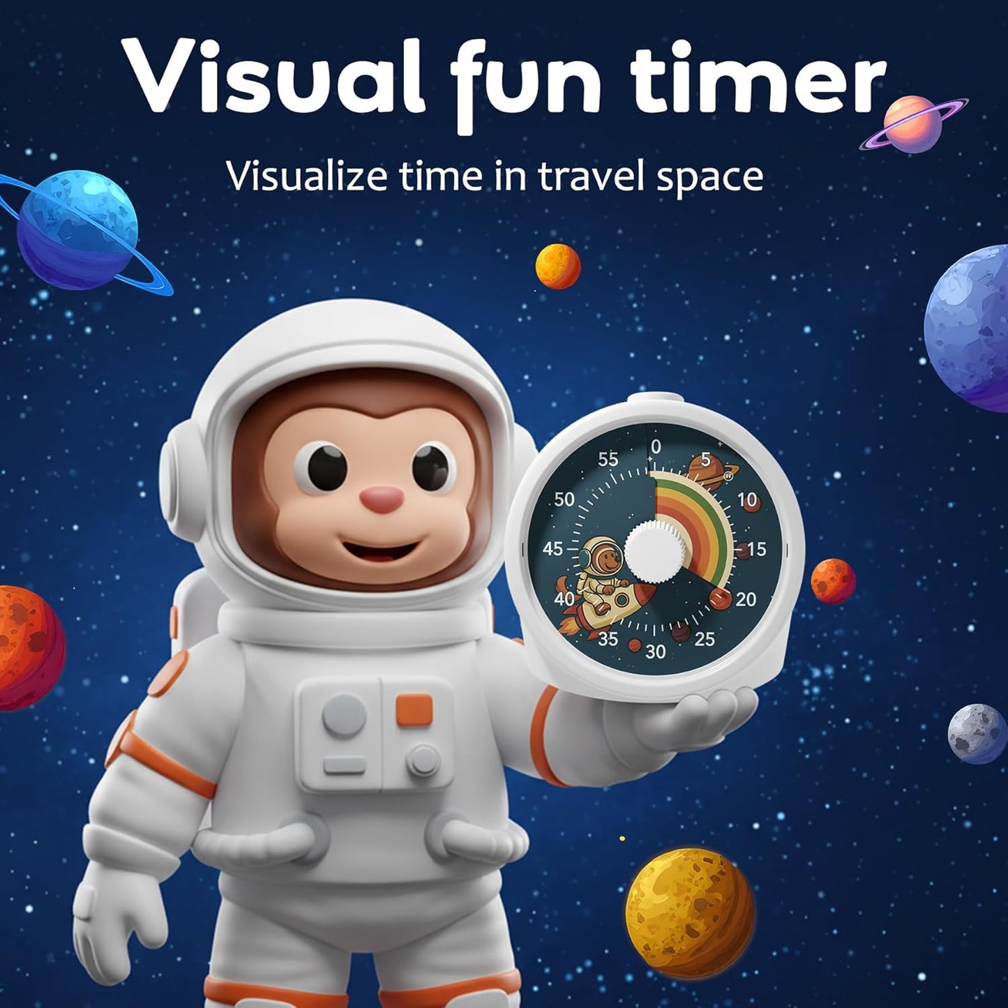 BellMan Visual Timer with Pause Button, 60 Minute Countdown Rainbow Timer for Kids and Adults with Silent Operation, Study and Meetings Time Management Tool, Design for Home, Office and Gift, Rocket