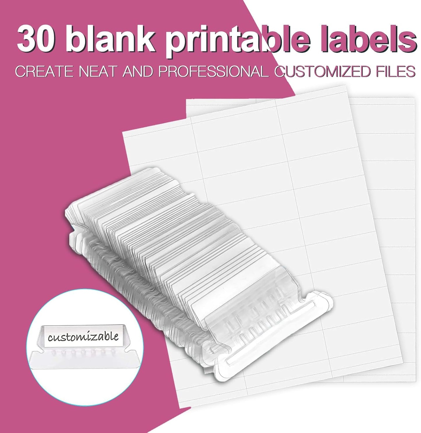 HERKKA Hanging File Folders, 30 Pack Reinforced Letter Size Hanging Folders, Designed for Bulky Files, Filing Cabinet, 1/5-Cut Adjustable Tabs (Pink)
