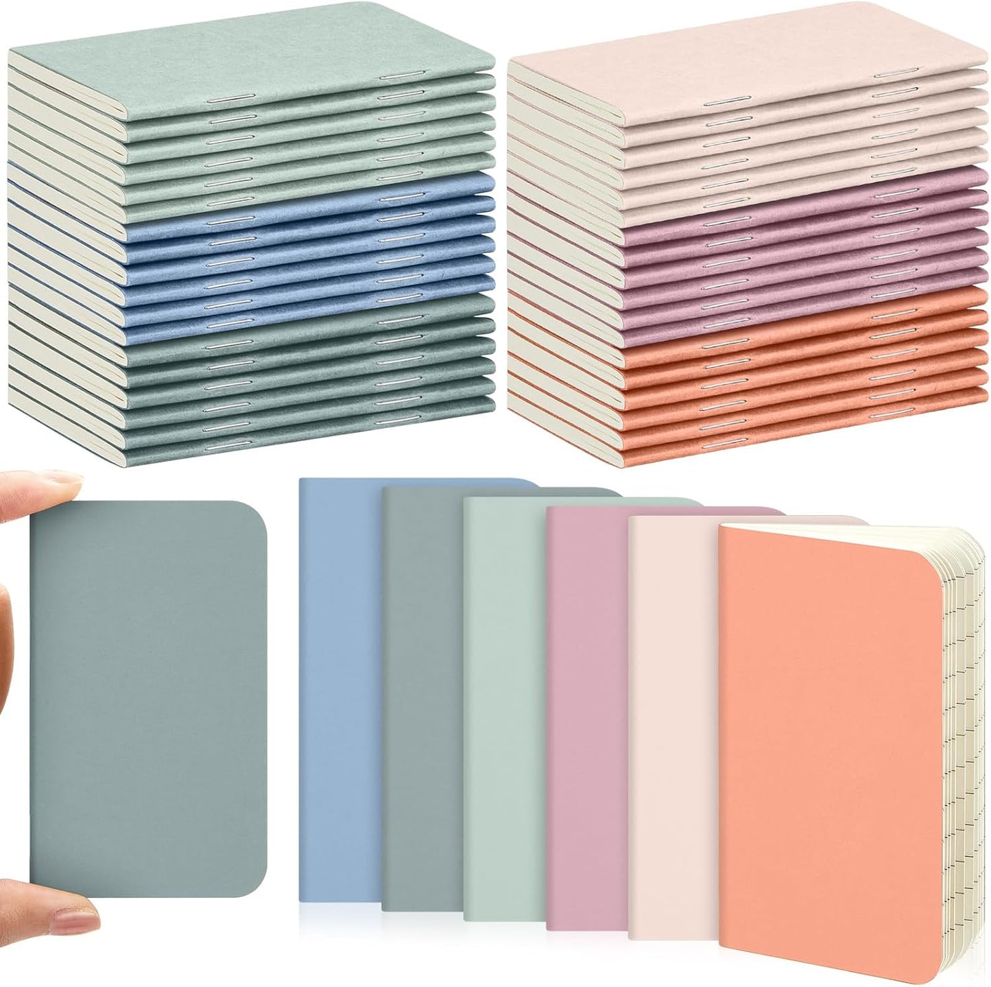 Outus 36 Pcs Pocket Notebook Mini Journal 2.5" x 4" Kraft Paper Mini Notepad Bulk Softcover Pocket Notepad Memo Diary Subject Notebooks for Student Traveler School(Morandi Color, Blank Cover)