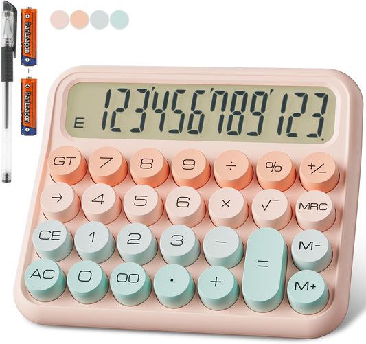 DECKLIT Battery Desk Calculator - 12 Digit Extra Large 5-Inch LCD Display, Big Buttons Easy to Press, 15Tilt Screen for Kids (Green&Pink)