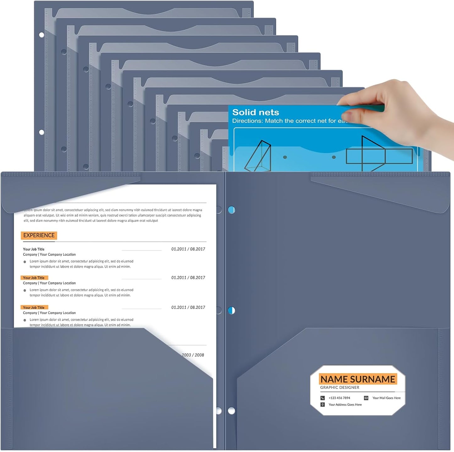 Henoyso 36 Pcs 2 Pocket Plastic Folders with Clear Front Pocket 3 Hole Punched File Folder Letter Size Take Home Documents Holder for Paper Holder Office Business Back to School Supply (Navy Blue)