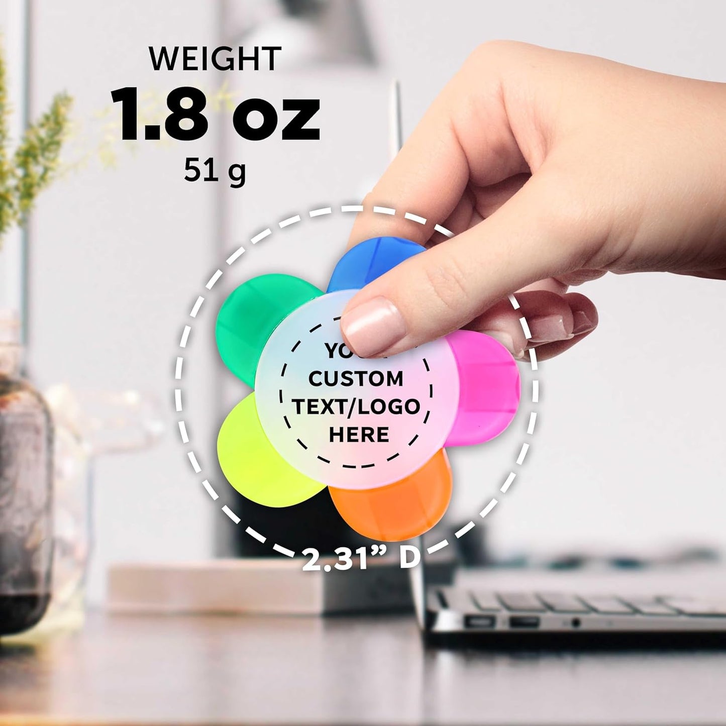 DISCOUNT PROMOS Custom Highlighters Set of 10/50/100, Personalized Bulk Pack Durable Chisel Tip Textbook Highlighters Handy and Easy to Store - Flower