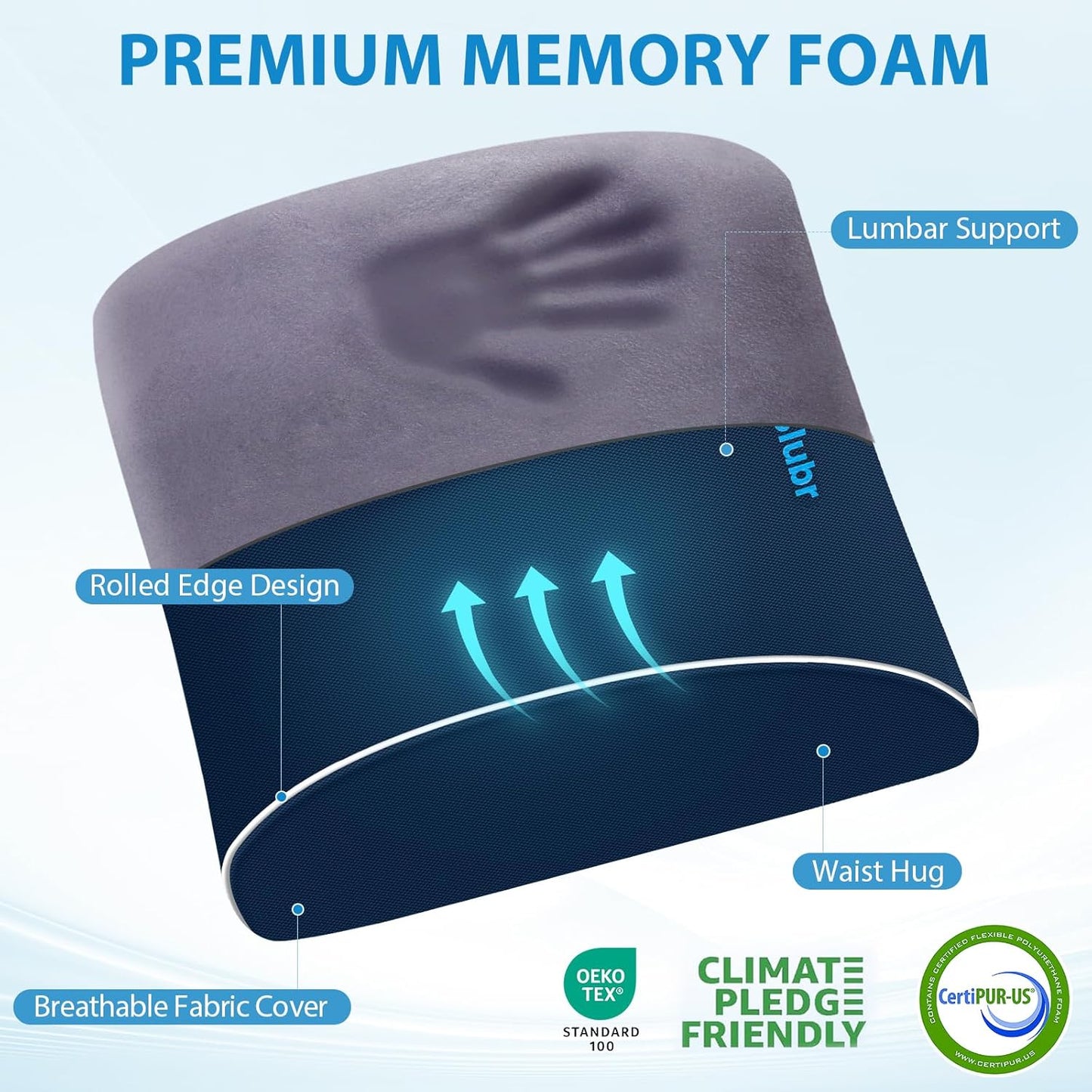 Lumbar Support Pillow for Office Chair, Car Seats and Home Desks, Ergonomic Back Support with Double Adjustable Straps, Machine Washable Cover, Gray