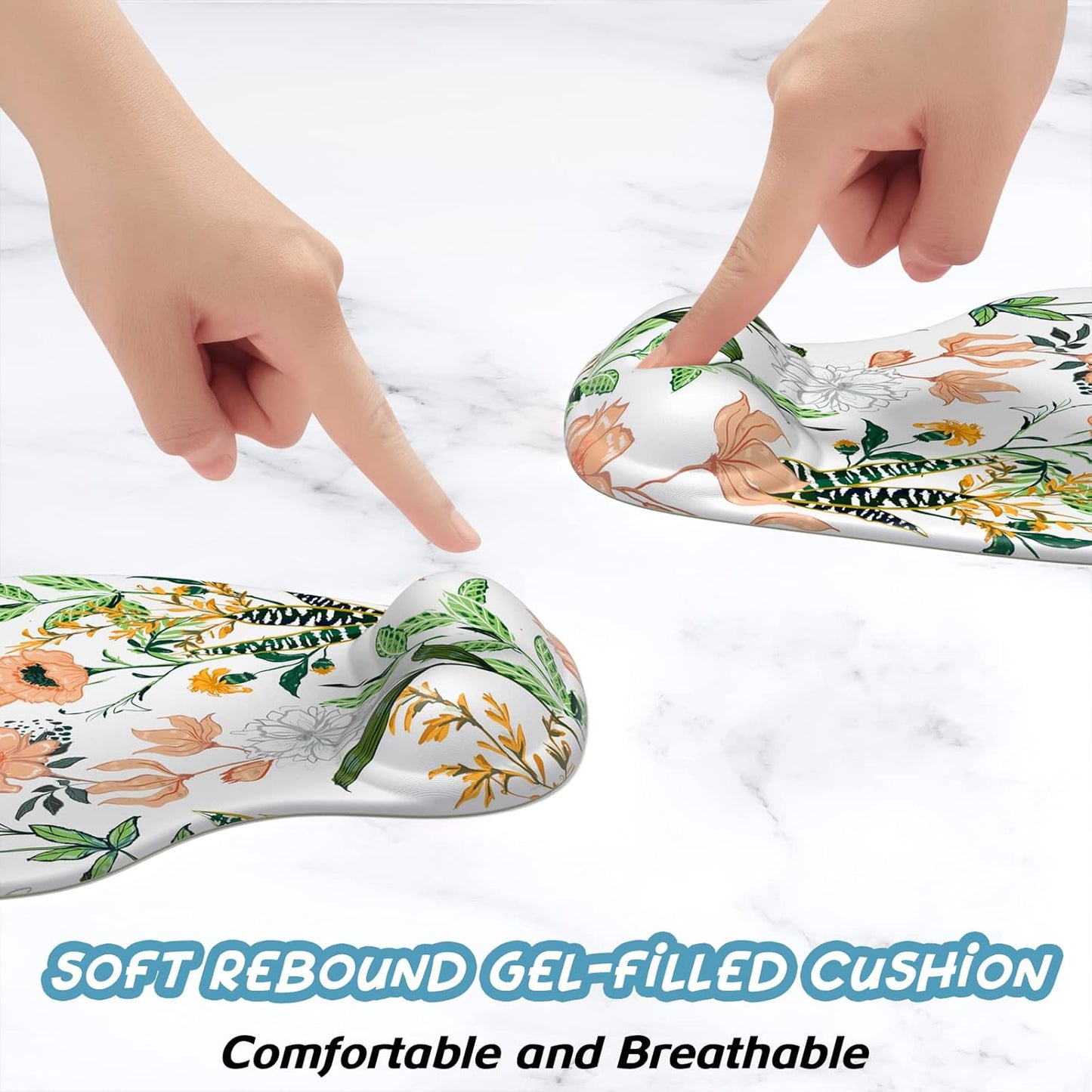 Hsurbtra Ergonomic Mouse Pad with Wrist Rest Support, Gel Mouse Pads with Non-Slip PU Base, Pain Relief Memory Foam Computer Mat, Cute Office Supplies Desk Decro Accessories, Orange Flowers