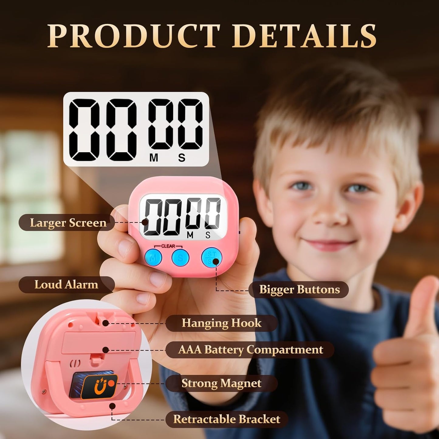 12 Pack Digital Kitchen Timer Small Classroom Timers for Kids Teachers (Blue&Pink)